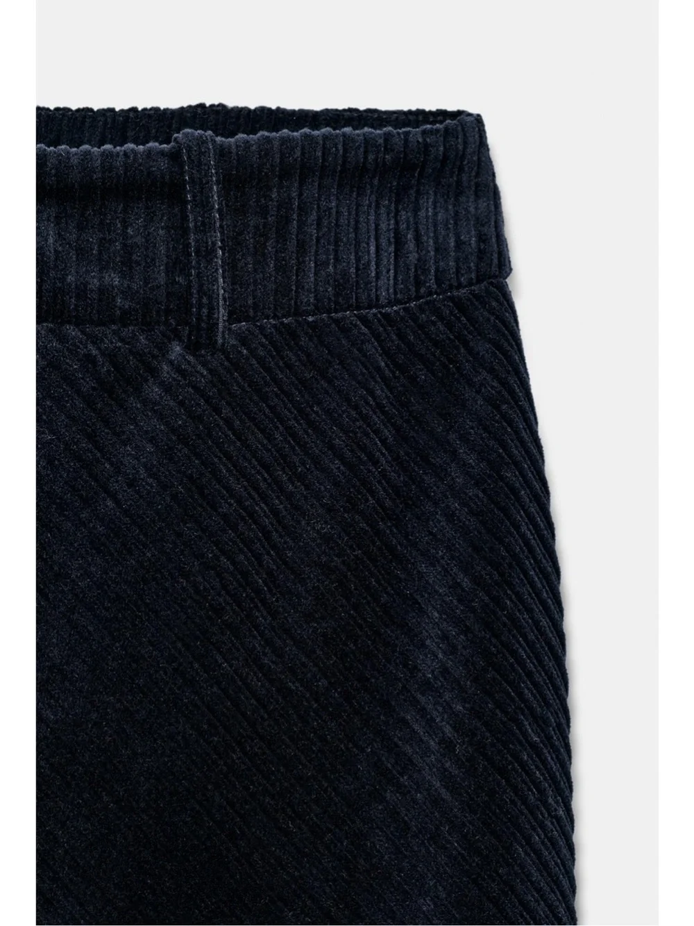 Zara Navy Blue Straight Cordury Midi Skirt